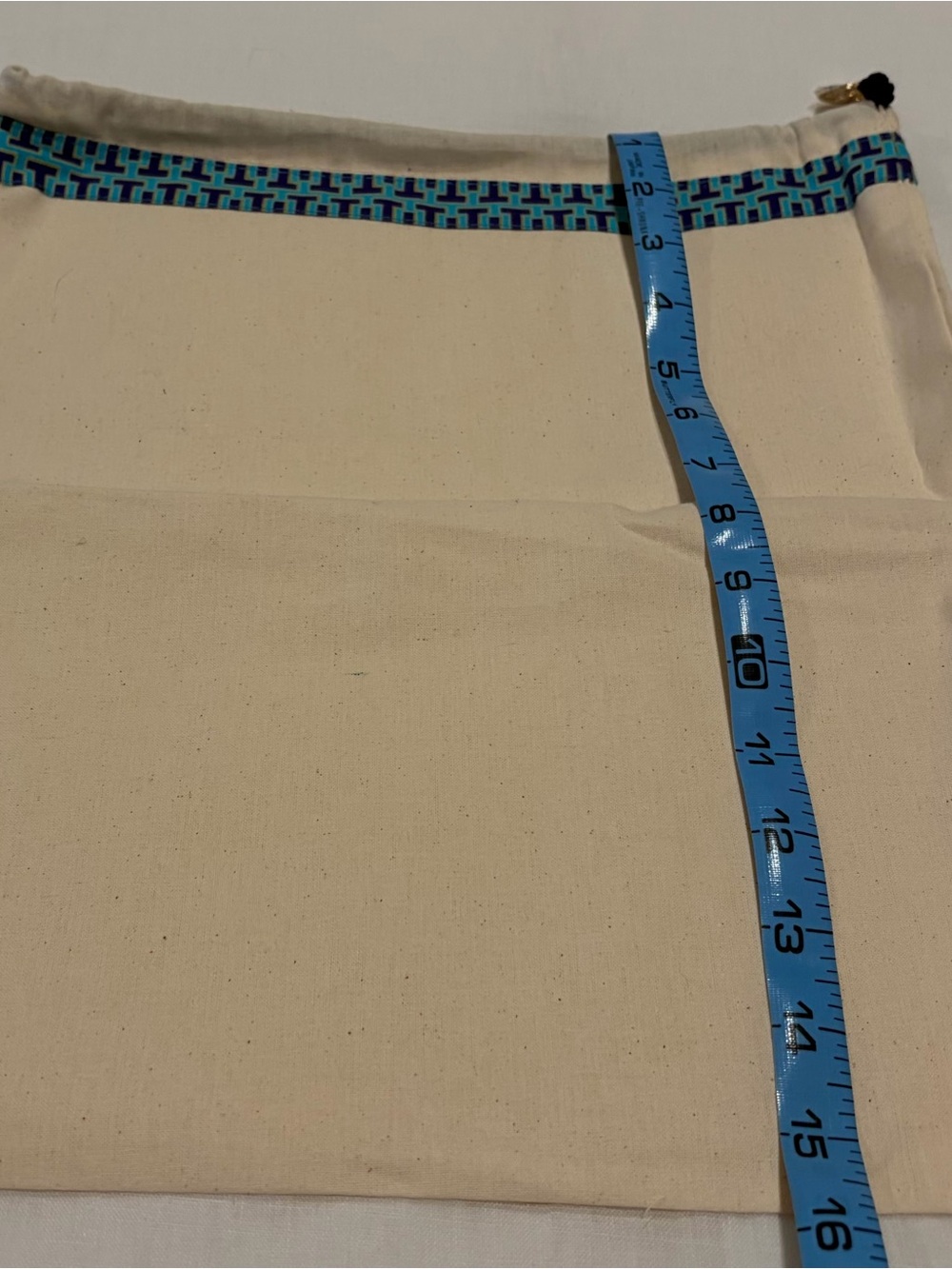Tory Burch Cream Canvas Dust Bag with Blue Logo Trim